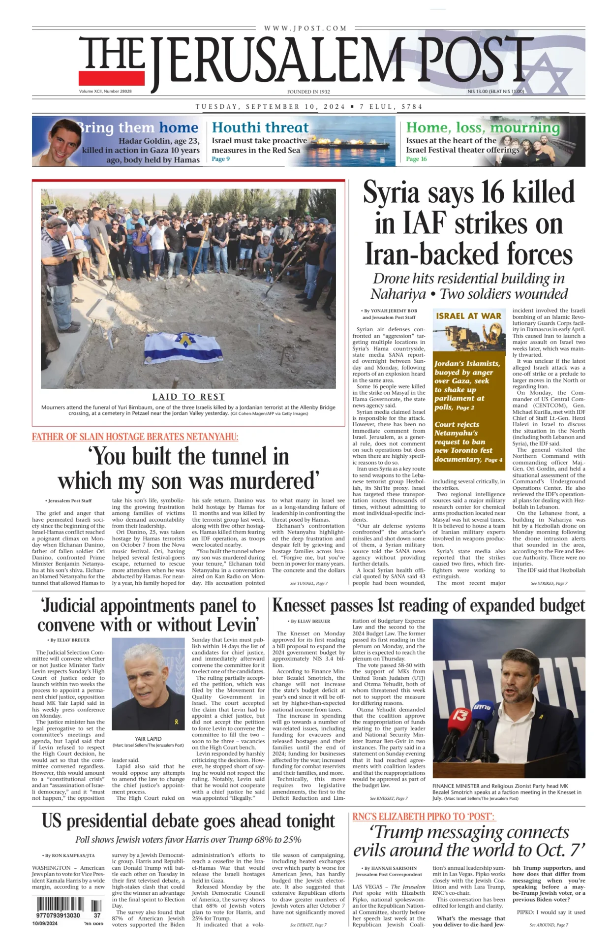 Prima-pagina-the jerusalem post-edizione-di-oggi-Array